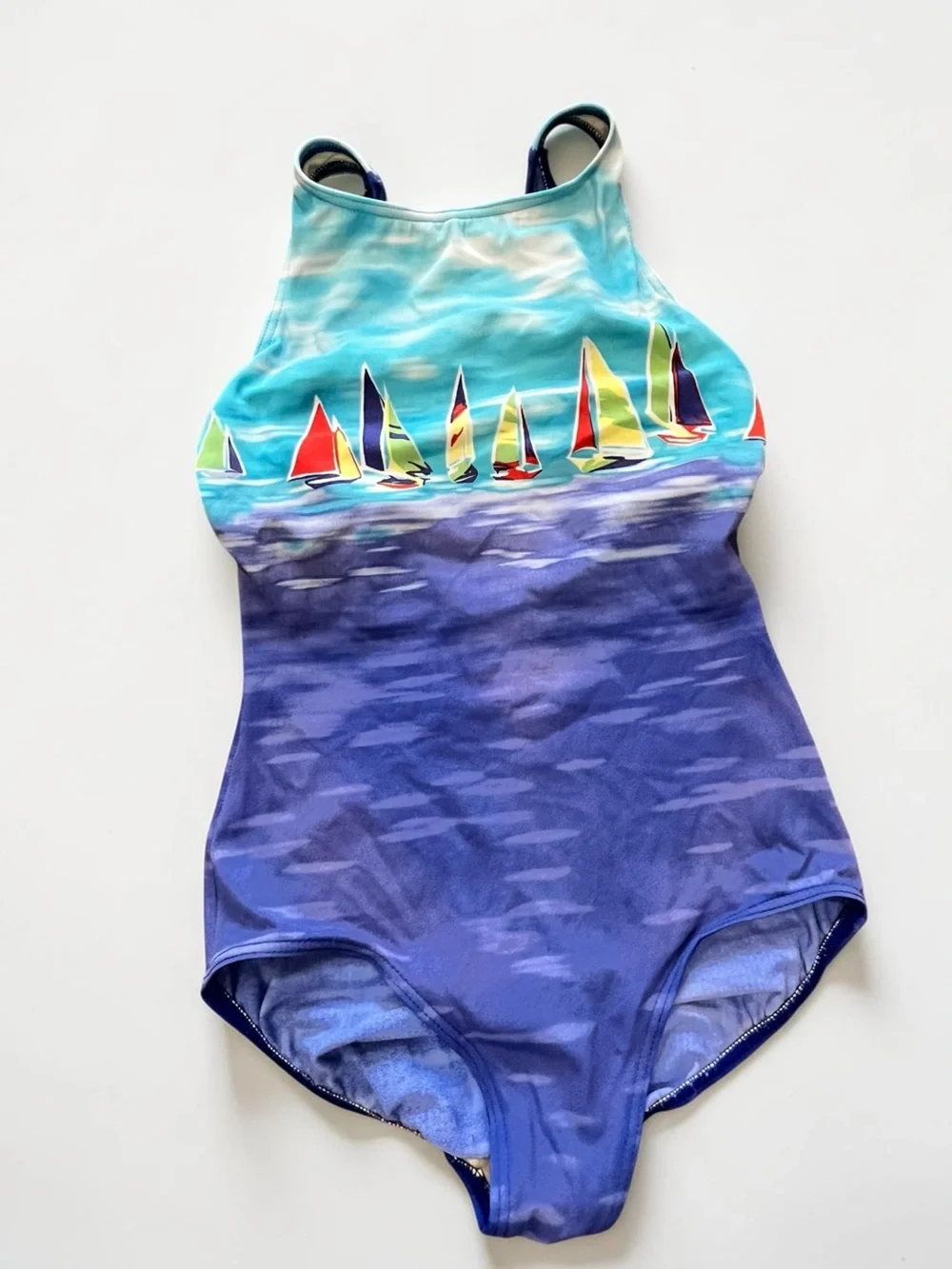 Sailboat one piece swim suit vintage Lands end 80’s